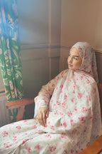 Floral Print Open Abaya & Matching Hijab Two-Piece Set-Pink