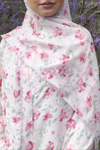 Floral Print Open Abaya & Matching Hijab Two-Piece Set-Pink