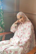 Floral Print Open Abaya & Matching Hijab Two-Piece Set-Pink