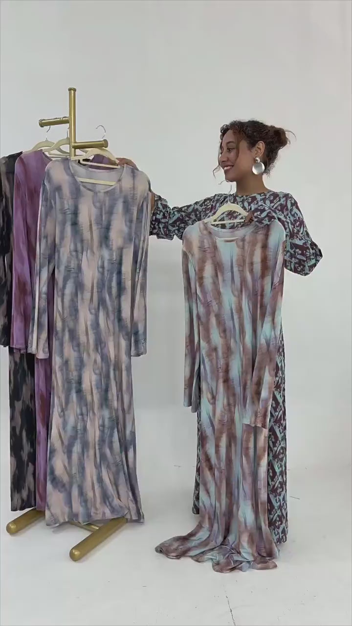 Leila Tie Dye Flare Sleeve Maxi Dress-Black