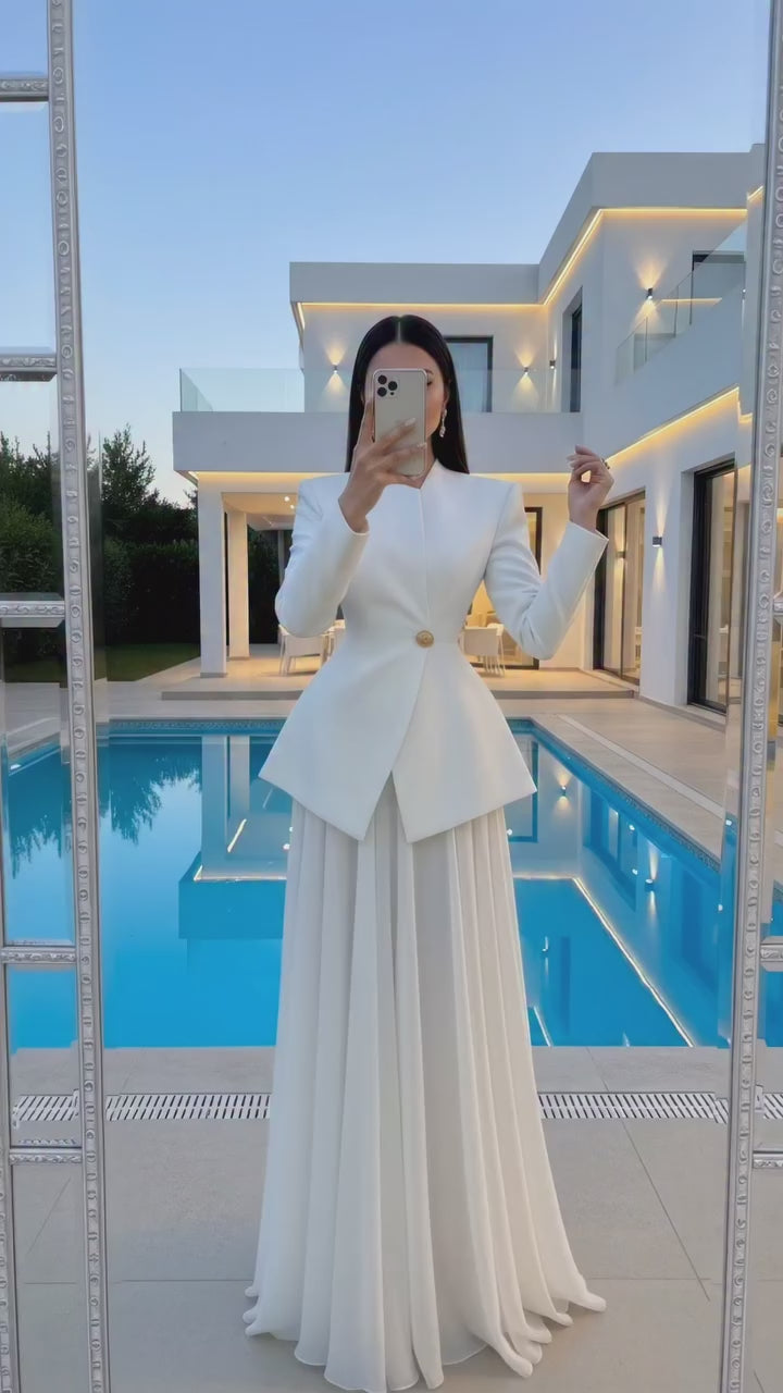Asymmetric Blazer & Pleated Ensemble