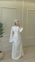 Center Ruched Satin Bell Sleeve Maxi Dress