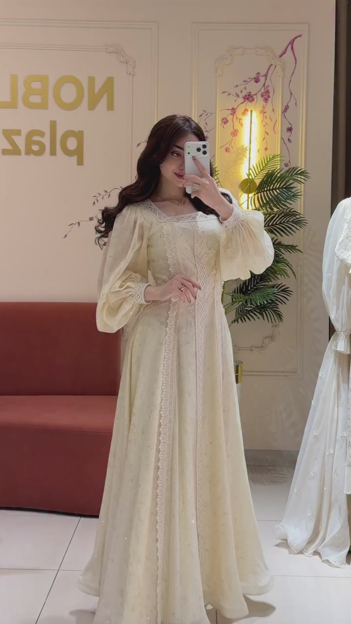 Sylvia Lace Panel Puff Sleeve Maxi-Apricot