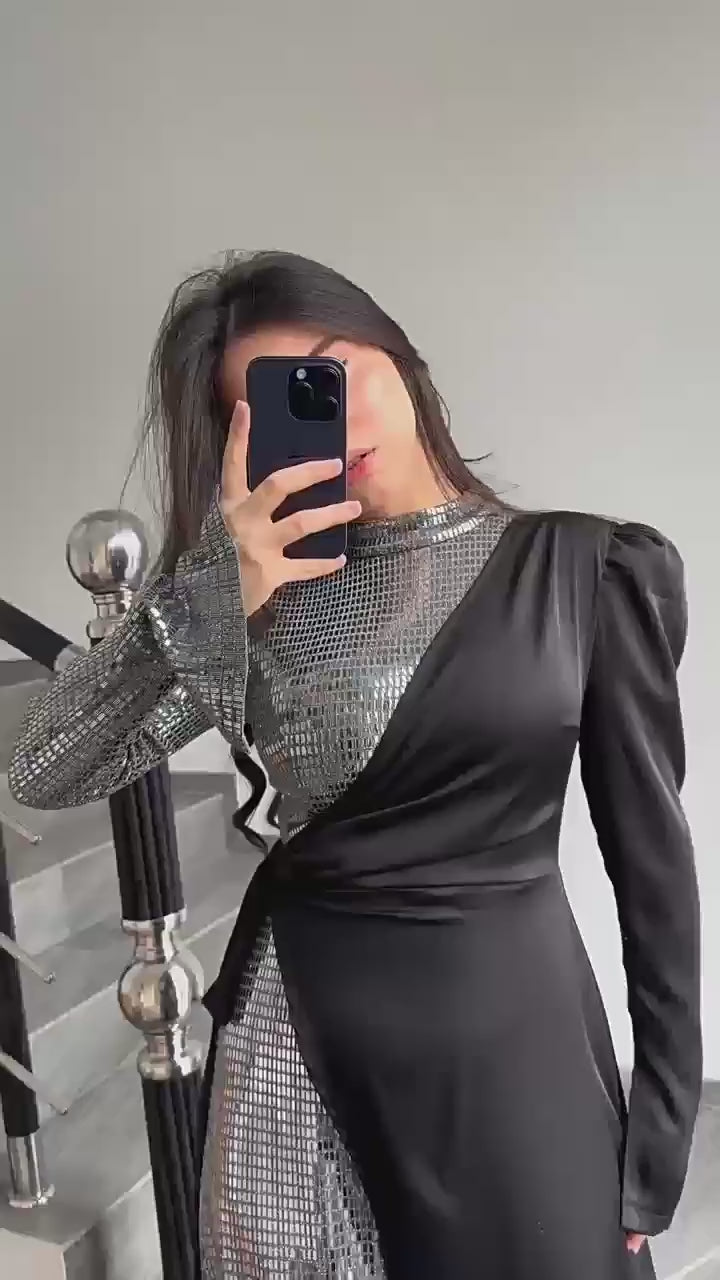 Lyla Sequin Wrap Side Tie Maxi Dress