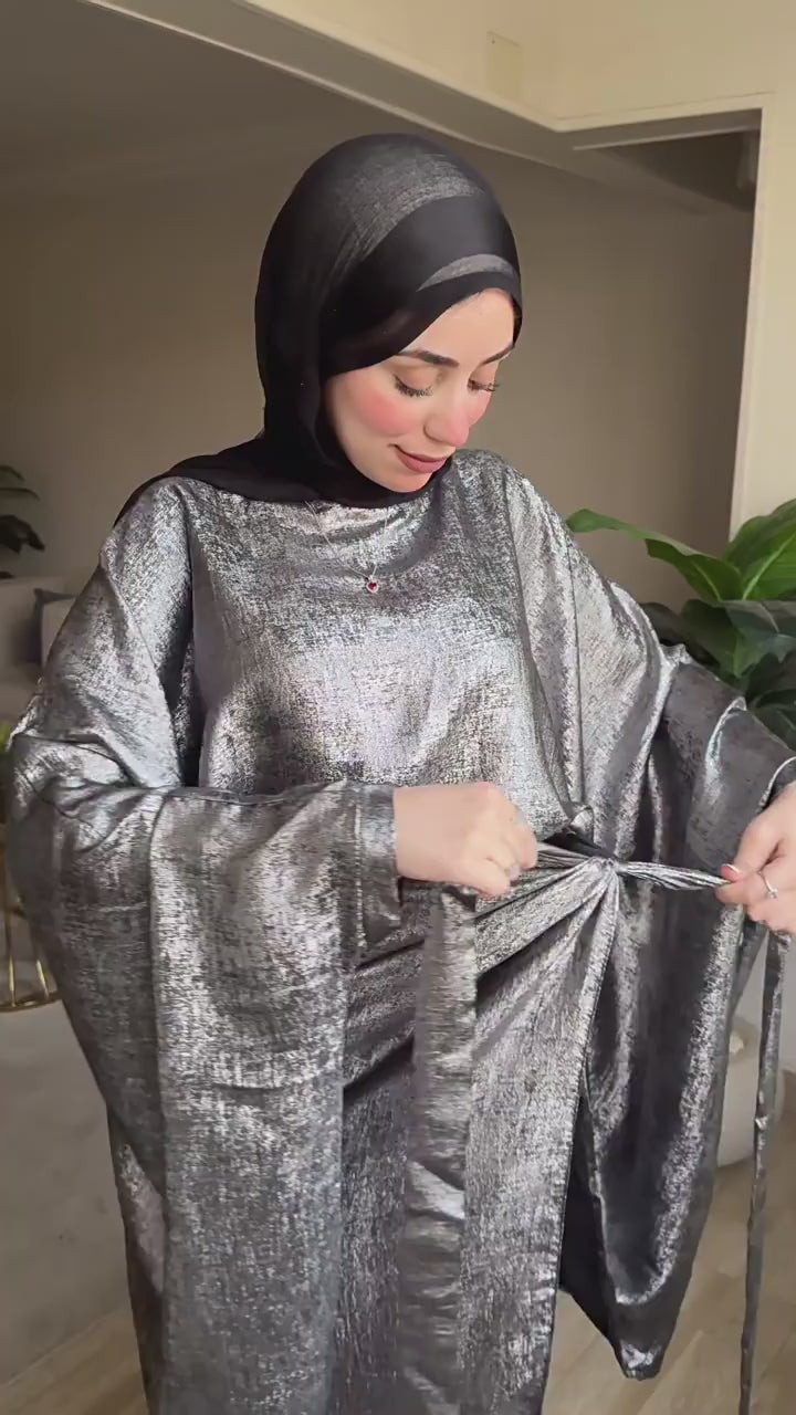 Rania Metallic Wrap Waist Abaya Two Piece