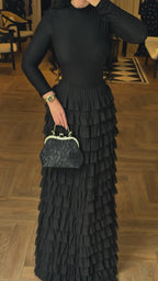 Dina High‑Neck Tiered Ruffle Maxi Dress