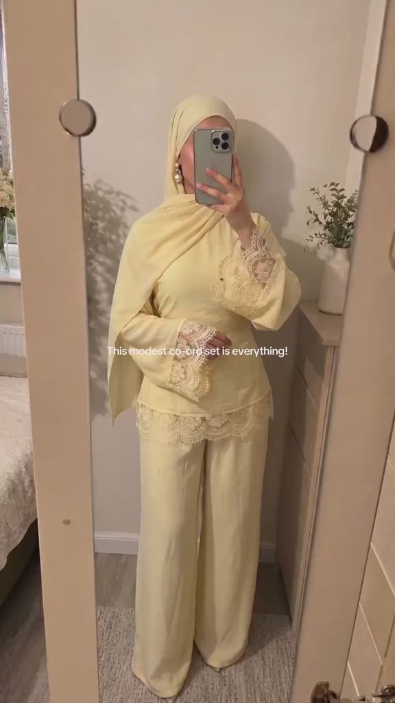 Amara Lace Trim Blouse Trousers Set
