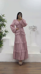 Luxury Rhinestone Embellished V-Neck Lace Patchwork Maxi Dress-Pink