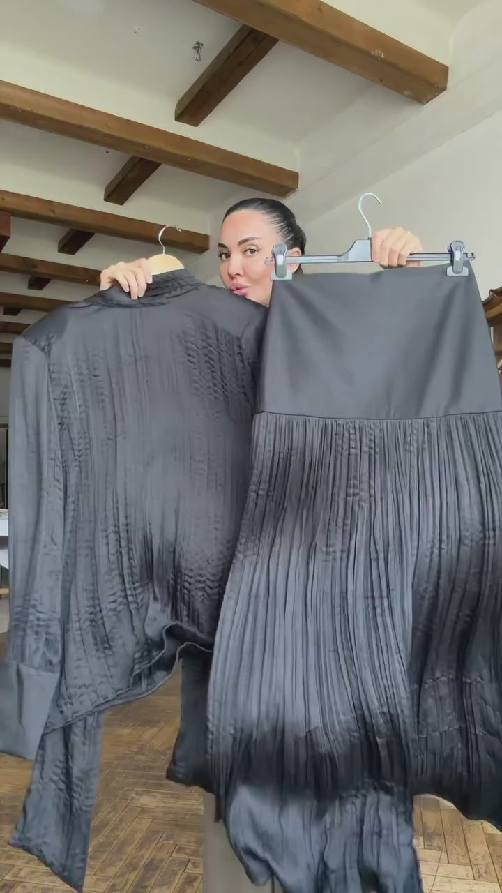 Rina Crinkle Satin Maxi Skirt Set