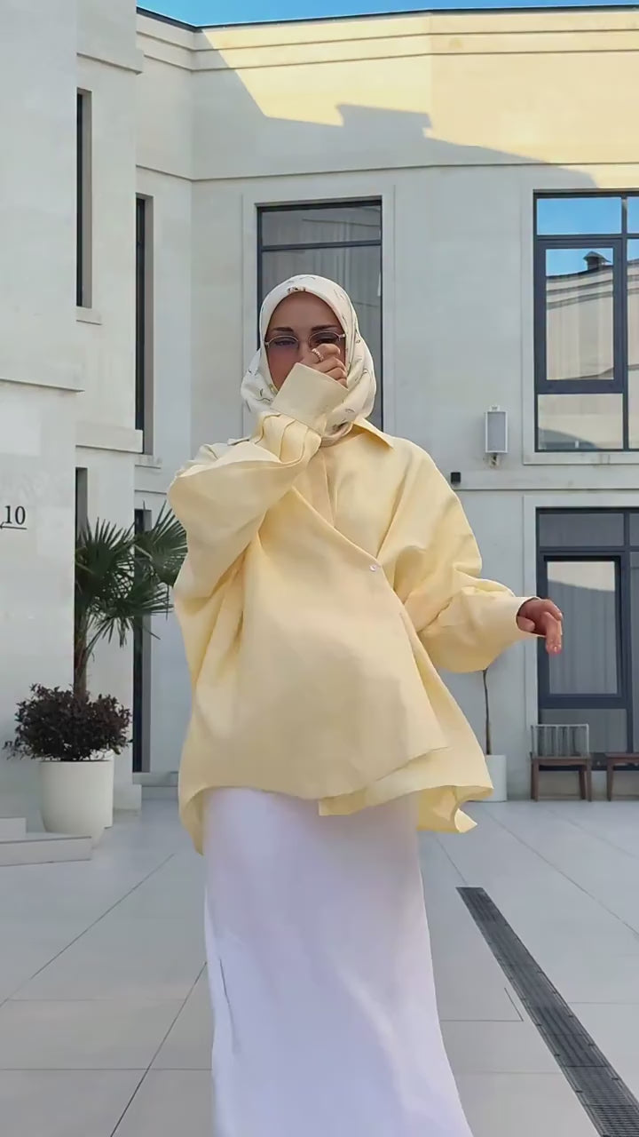 Sahar Oversized Shirt Maxi Skirt Two Piece Set-Yellow