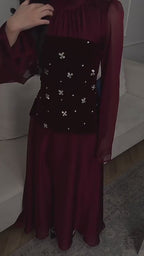 Ranya Beaded Velvet Flare Sleeve Maxi Dress