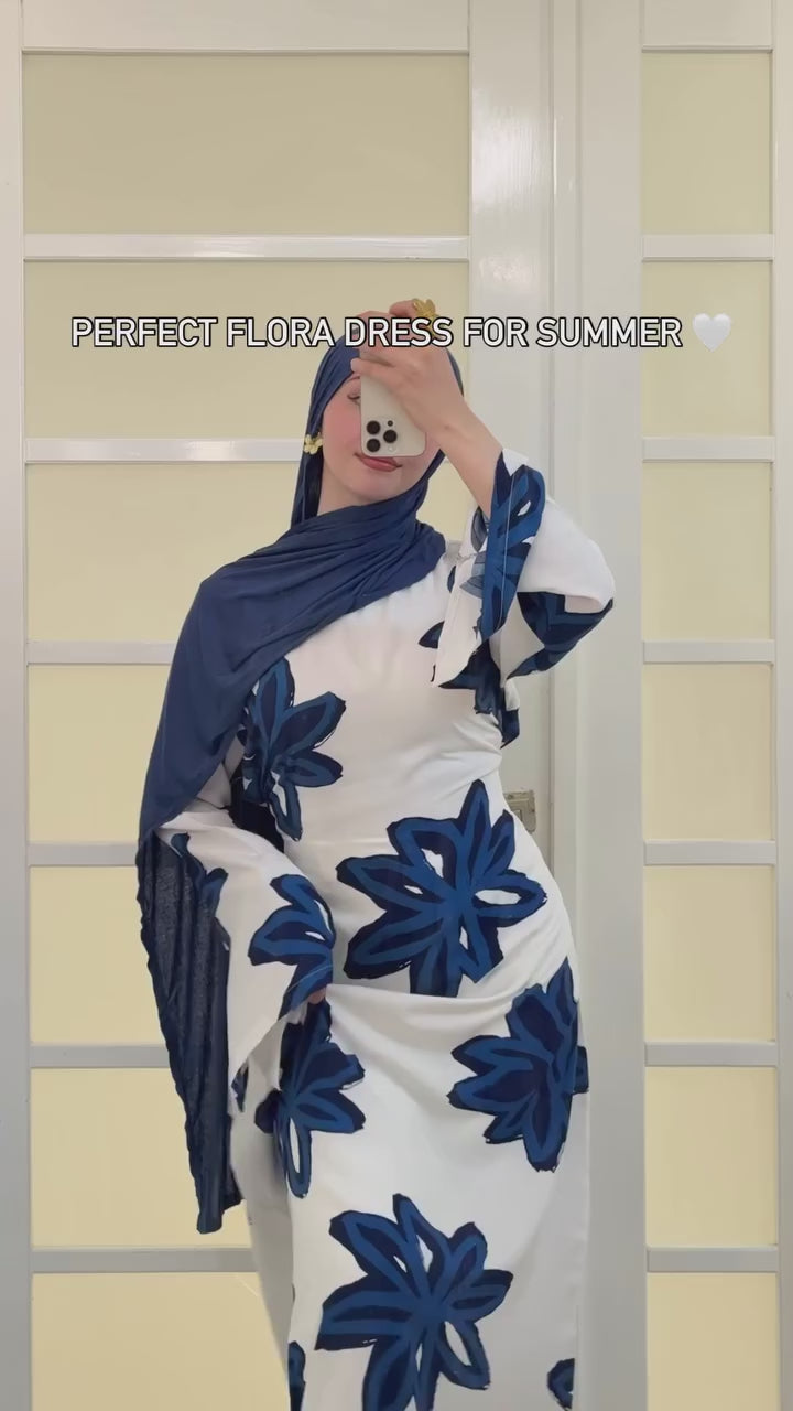 Lila Bold Floral Straight Cut Maxi-Blue