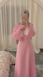 Lace Trim Flared Cuff Maxi Dress