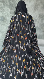 Lace-Trimmed Printed Open Abaya & Hijab Set