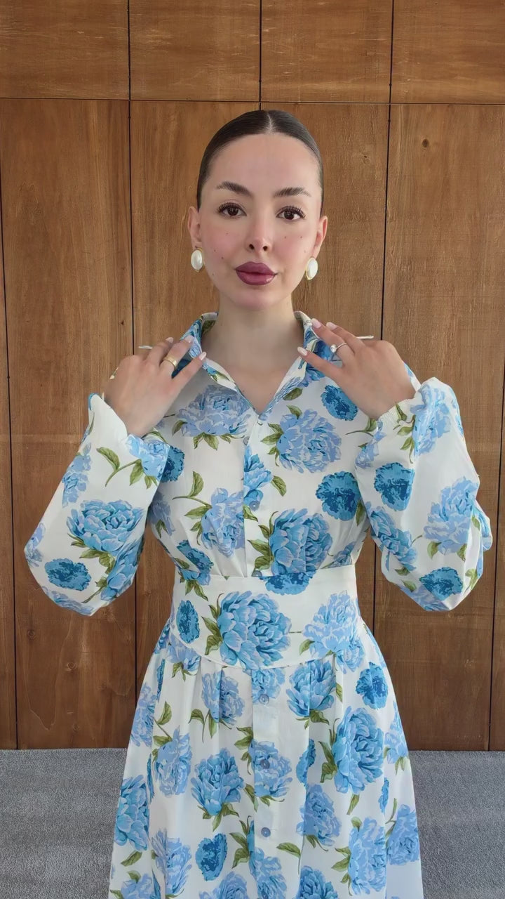 Leila Floral Belted Midi Shirt Dress