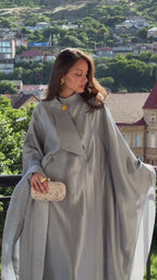 Zara Shawl Collar Shimmer Abaya Robe-Grey