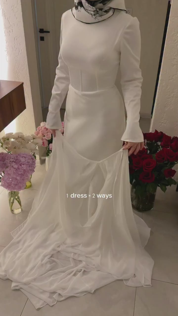 Sara Flowy Cape Satin Two Piece Abaya