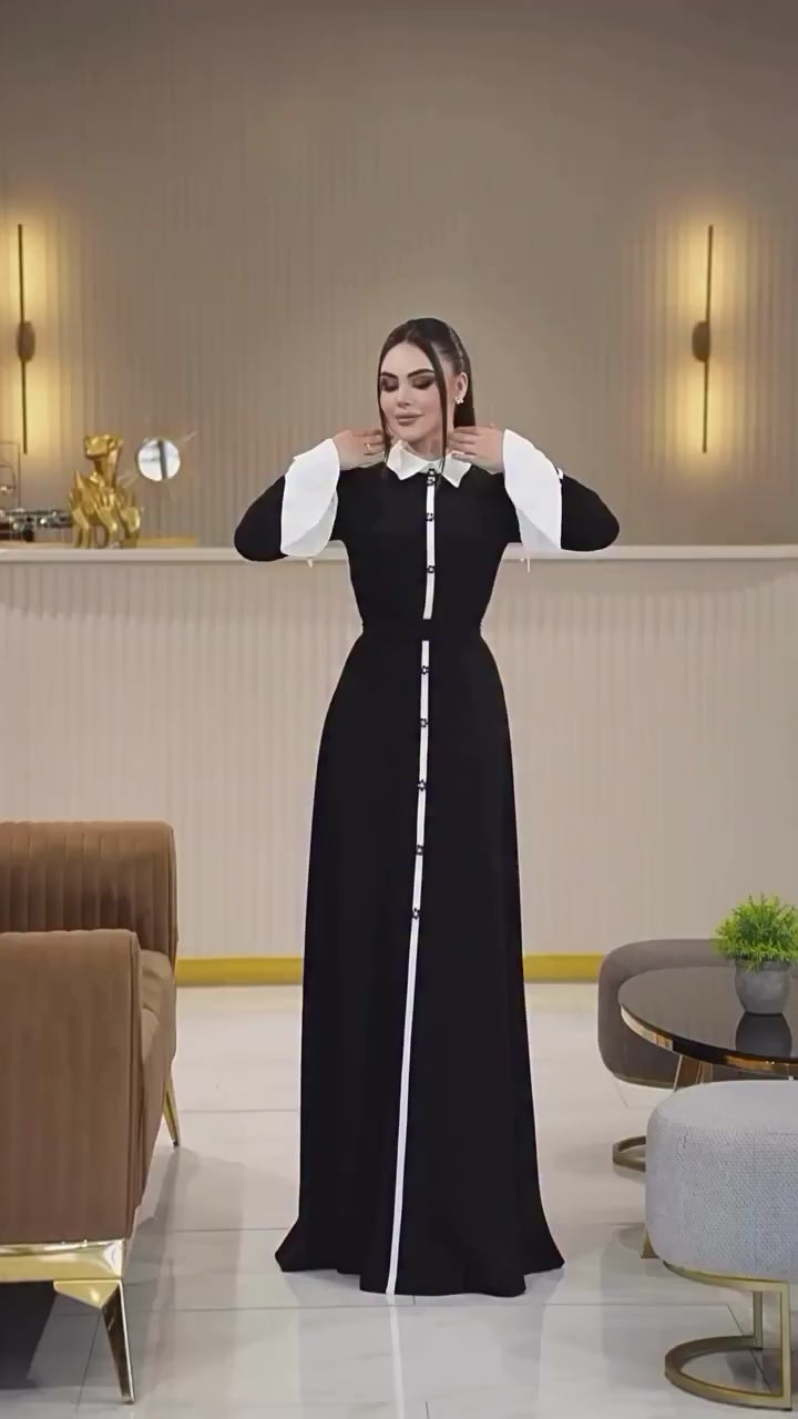 Zara Contrast Collar Flare Cuff Maxi Abaya