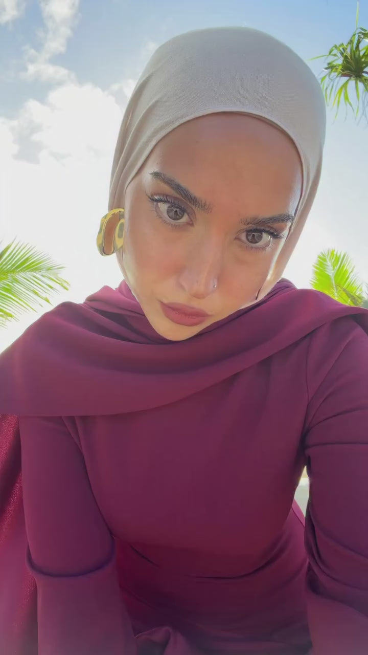 Aisha Burgundy Draped Satin Maxi Abaya