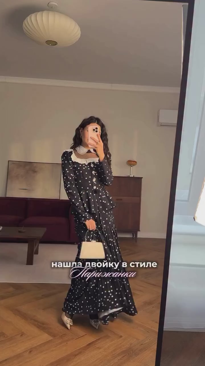 Clara Lace Collar Polka Dot Co-ord Set-Black
