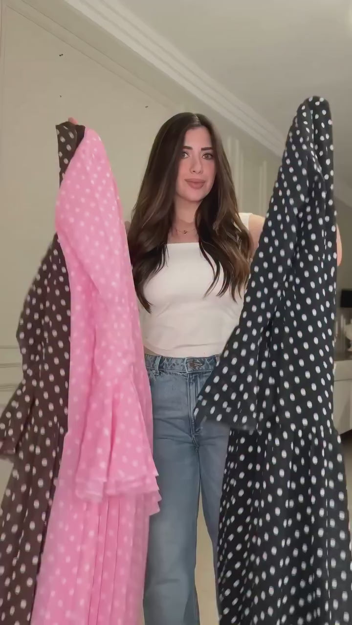 Bella Polka Dot Asymmetrical Maxi Dress-Black