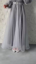 Tulle Overlay Modest Maxi Dress-Grey