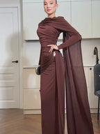 Elegant Solid-Color Slim-Fit Maxi Dress-Brown
