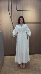 Sophia Luminous Ruched Waist Maxi Dress-White