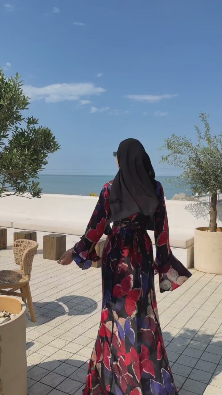 Safiya Abstract Print Flare Sleeve Maxi Dress