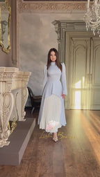 Elena Structured Shoulder Layered Pleat Midi Dress