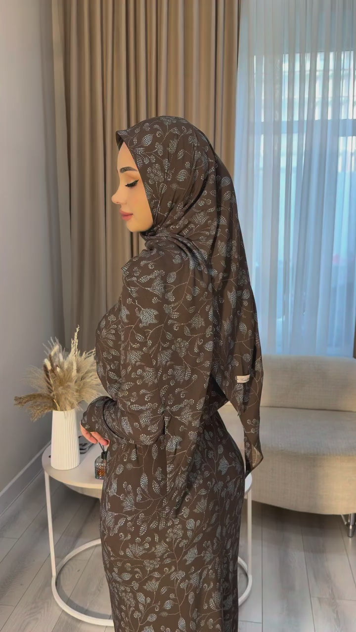 Maryam Leaf Print Waist Gathered Maxi Dress
