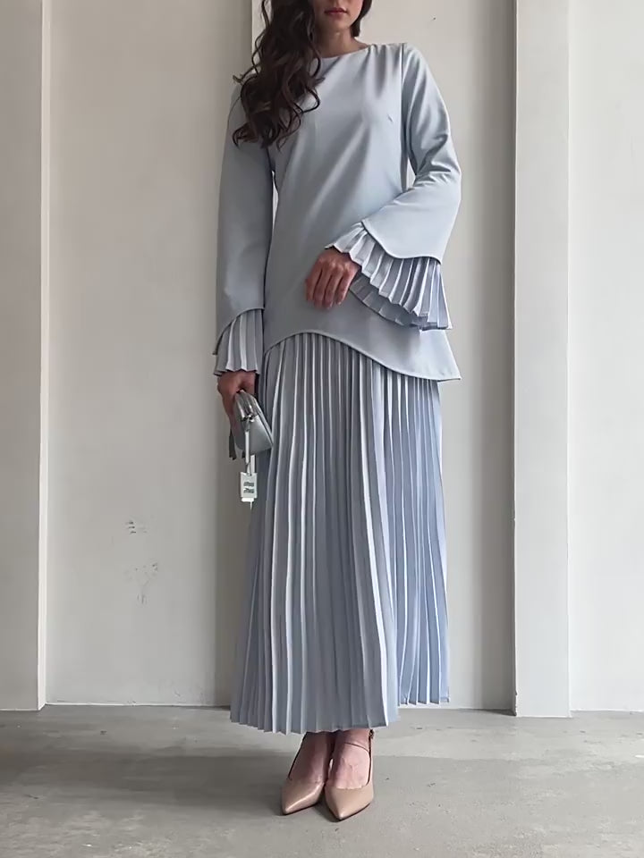 Maren Pleated Layer Midi Dress-Apricot