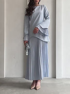 Maren Pleated Layer Midi Dress-Apricot