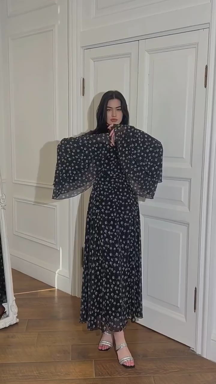 Mia Double Flare Sleeve Floral Maxi Dress