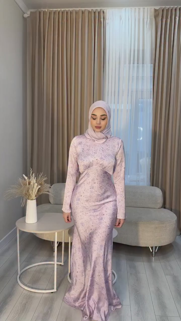 Aisha Bust Gathered Floral Satin Maxi Dress