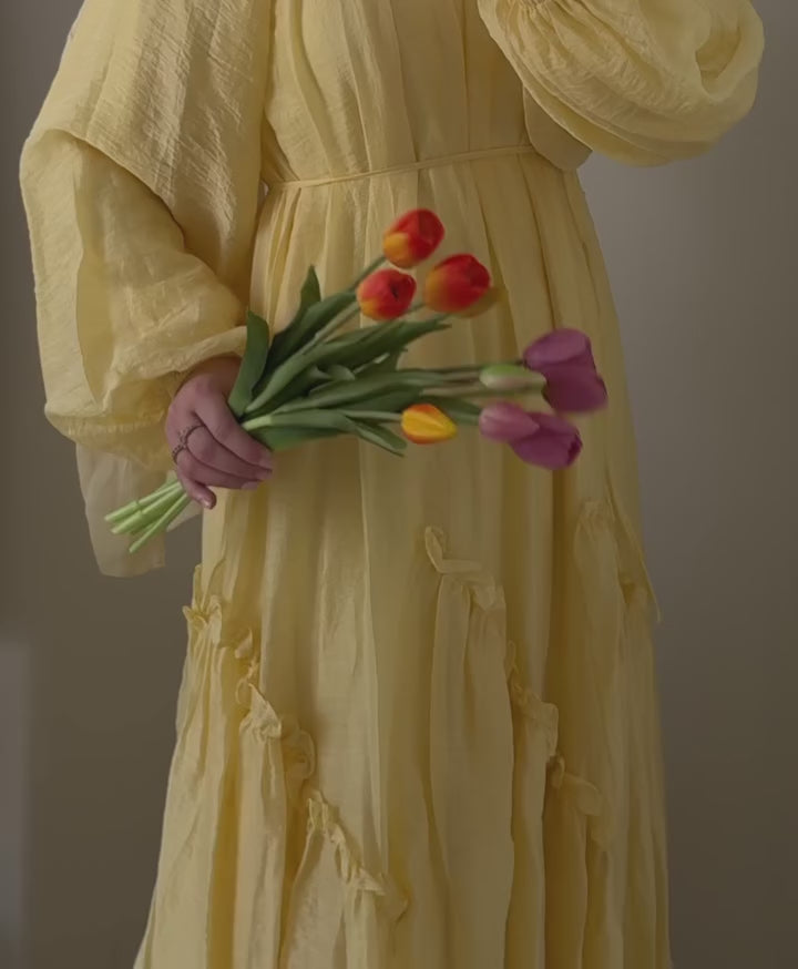 Amara Tie Neck Ruffled Maxi Dress-Yellow