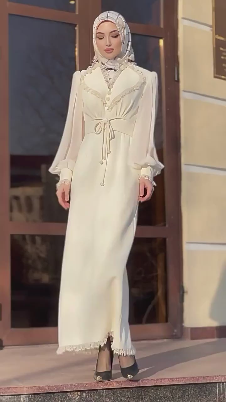 Aisha Lace Trim Waist Tie Modest Maxi