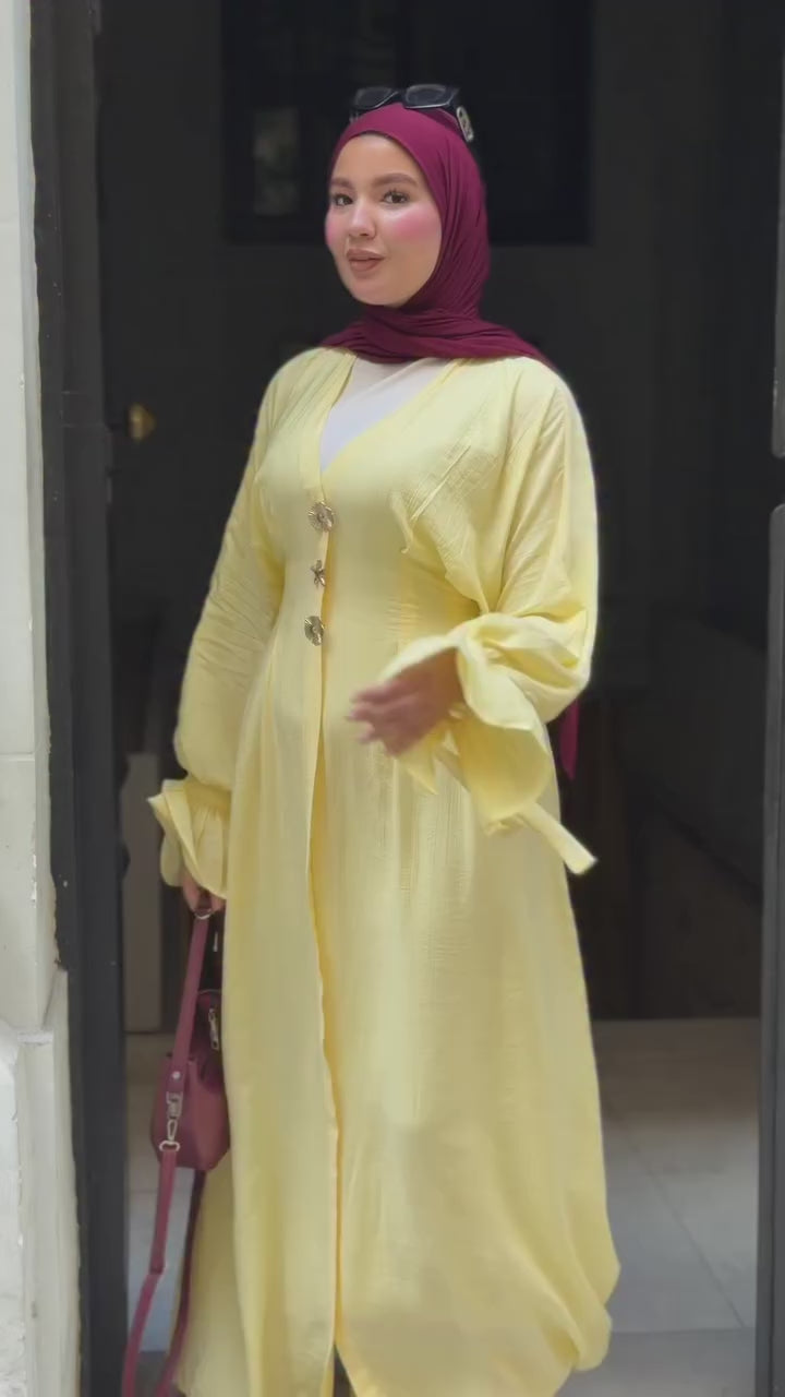 Amina V Neck Button Flare Cuff Maxi Abaya