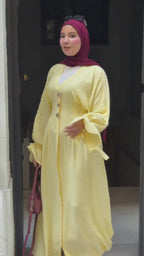 Amina V Neck Button Flare Cuff Maxi Abaya