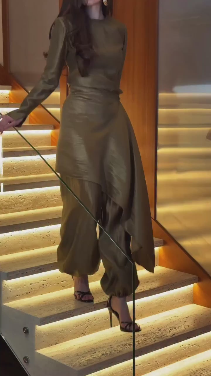 Rania Asymmetrical Satin Two‑Piece Set