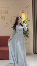 Elara Bow Floral Puff Sleeve Midi-Blue