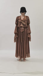 Celeste Ruffle V Neck Shimmer Maxi Dress