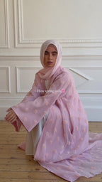 3D Floral Applique Open Abaya & Matching Hijab Two-Piece Set-Pink