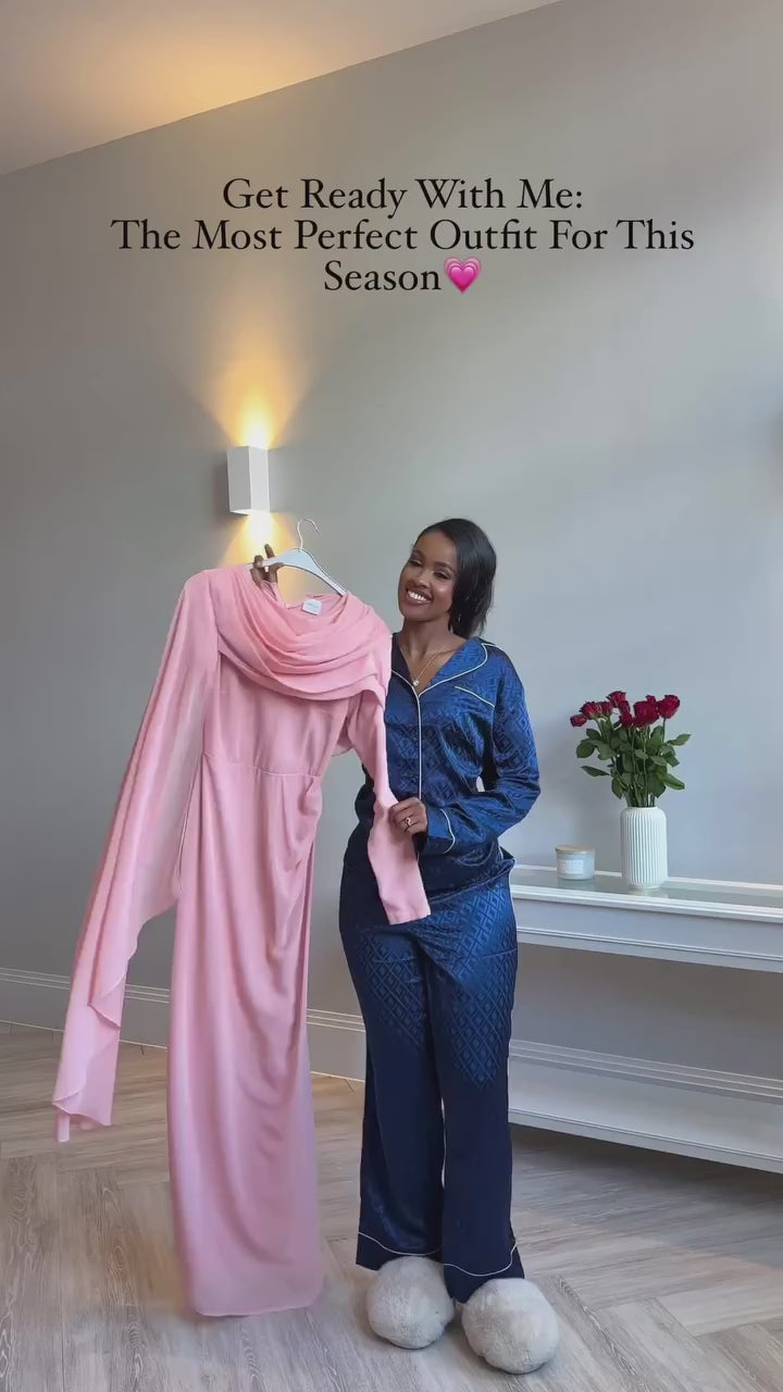 Mariam Draped Cape Chiffon Maxi Dress-Pink
