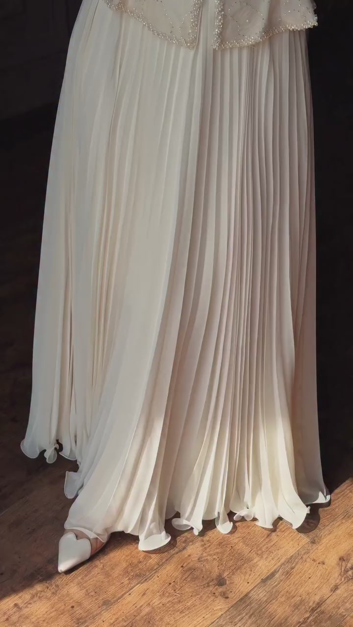 Embellished Peplum Jacket and Pleated Maxi Skirt Two-Piece Set