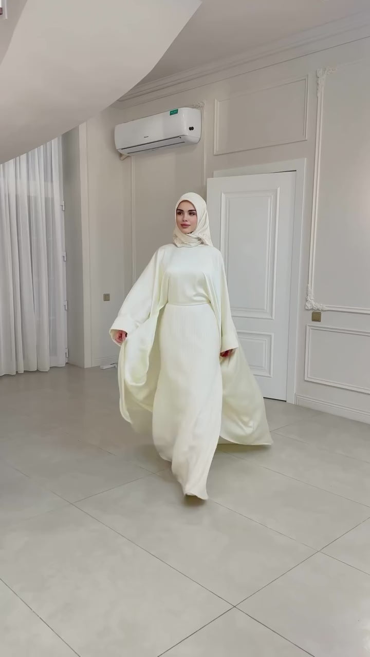 Nur Textured Skirt Satin Open Abaya Co-ord