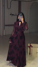 Kaia Twist Front Flare Sleeve Maxi-Wine