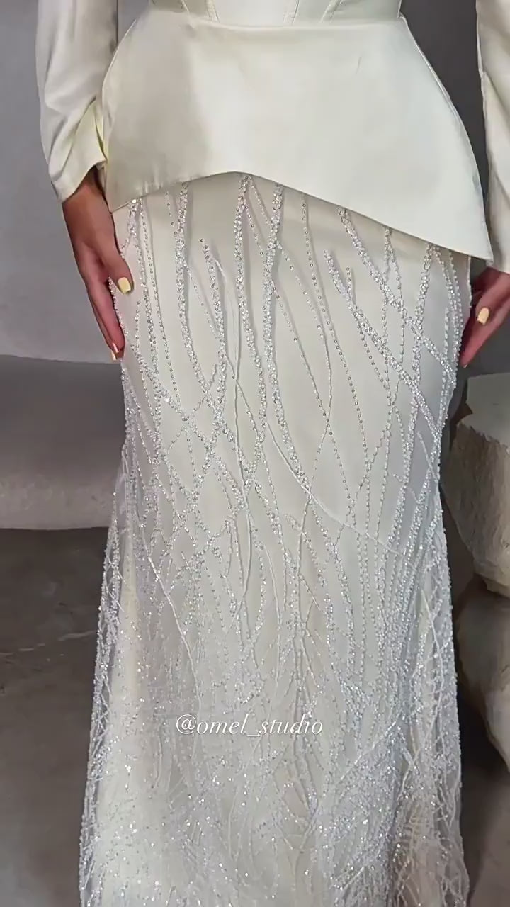 Maya Peplum Beaded Lace Two Piece Maxi Gown