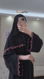 Maysa Pink Floral Embroidery Two Piece Abaya Set