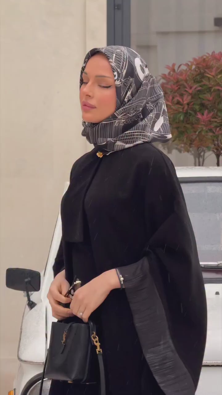 Zara Shawl Collar Shimmer Abaya Robe-Black
